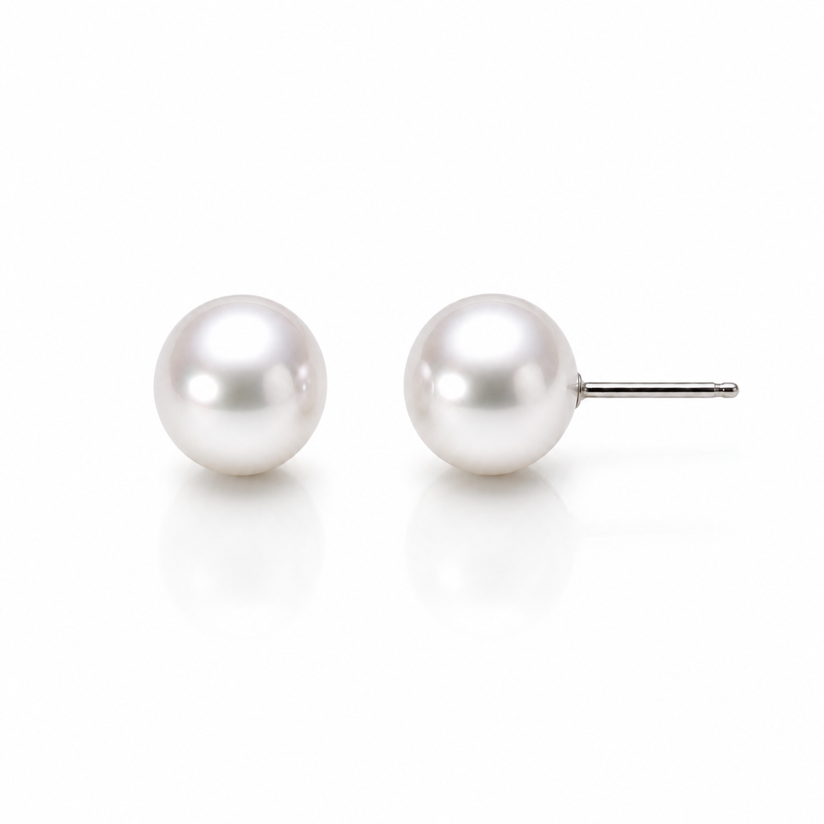 Freshwater pearl stud earrings on a white background