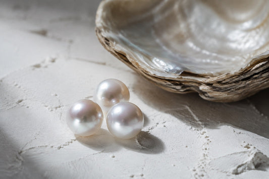 Luminous pearls and mother-of-pearl, editorial still life