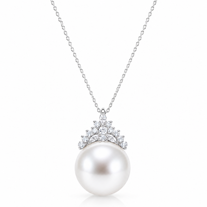 Freshwater pearl crown pendant necklace on a white background