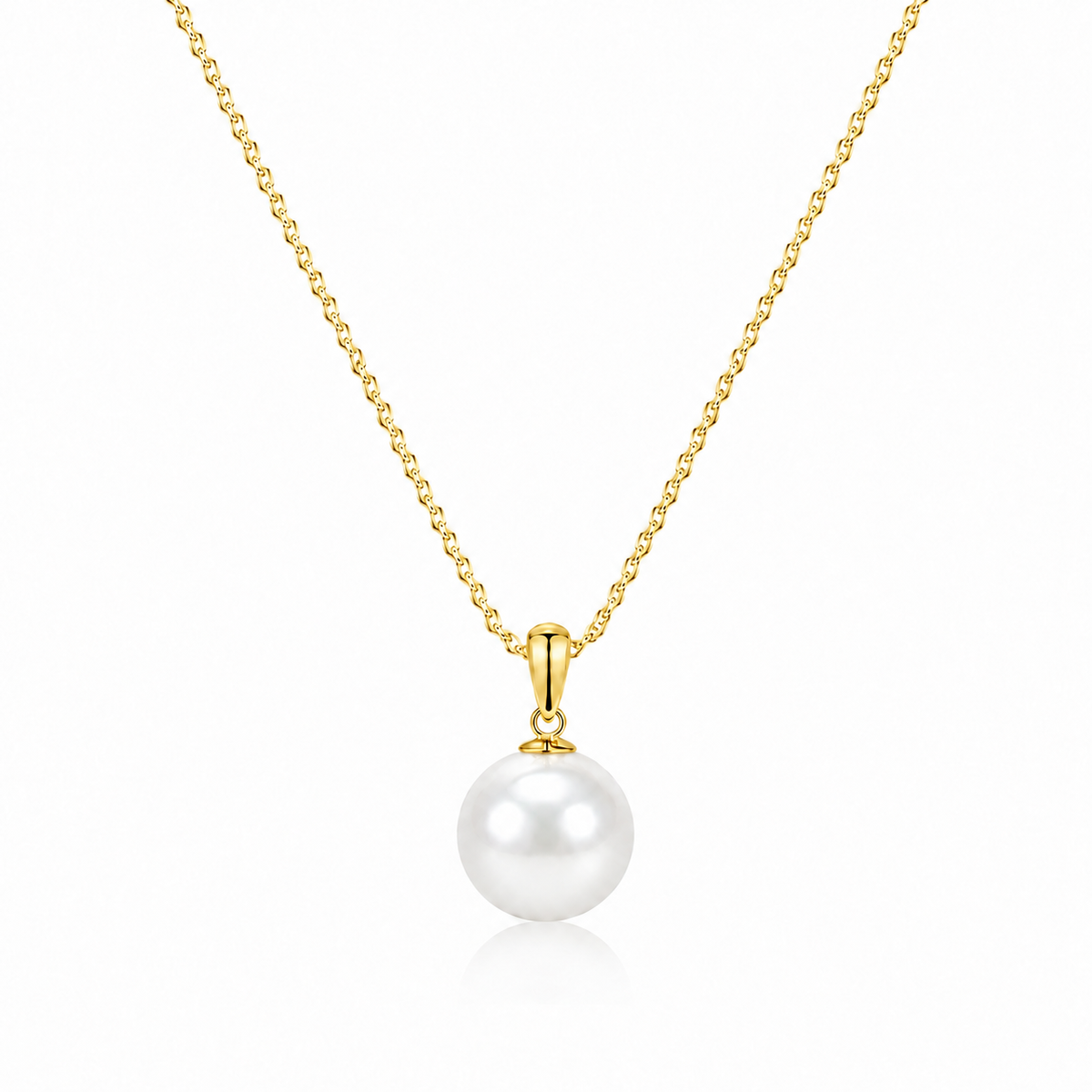 Gold-tone colour reference of the freshwater pearl pendant necklace, with a white pearl on a white background.