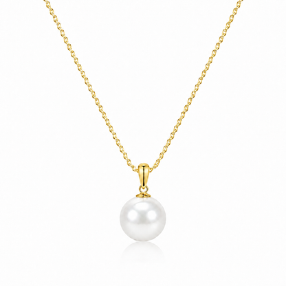 Gold-tone colour reference of the freshwater pearl pendant necklace, with a white pearl on a white background.