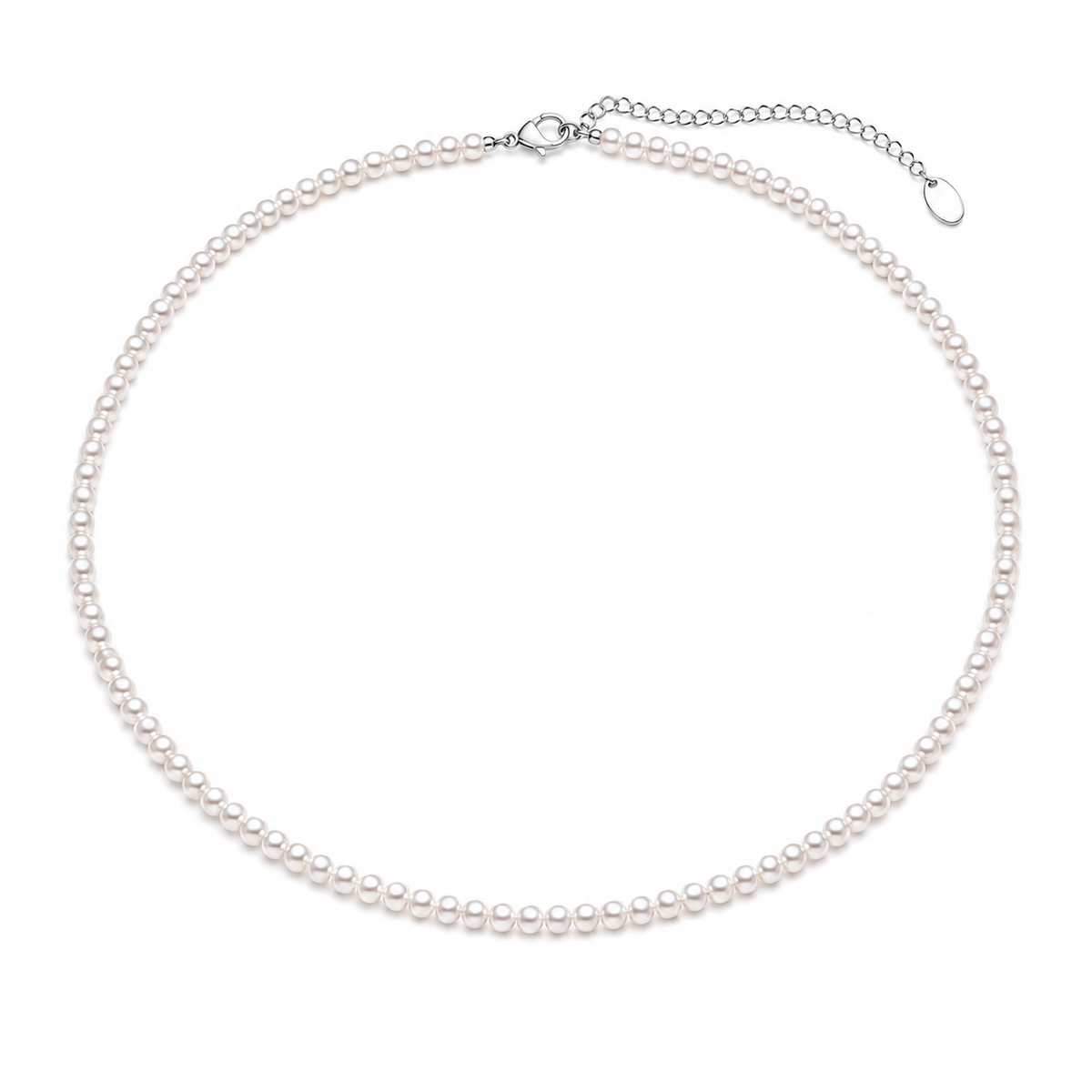 3 to 4 mm freshwater pearl strand necklace on a white background