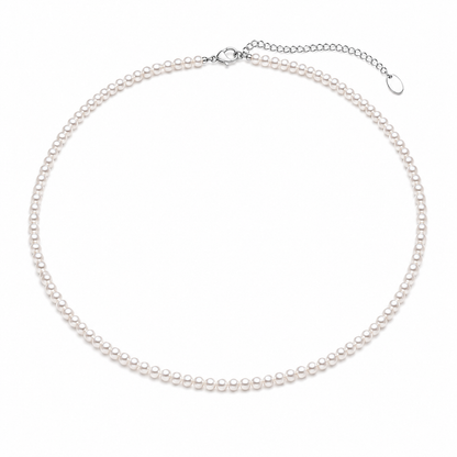 3 to 4 mm freshwater pearl strand necklace on a white background