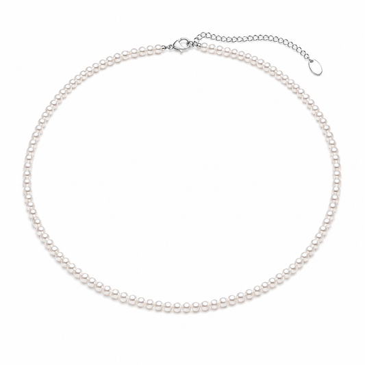 3 to 4 mm freshwater pearl strand necklace on a white background