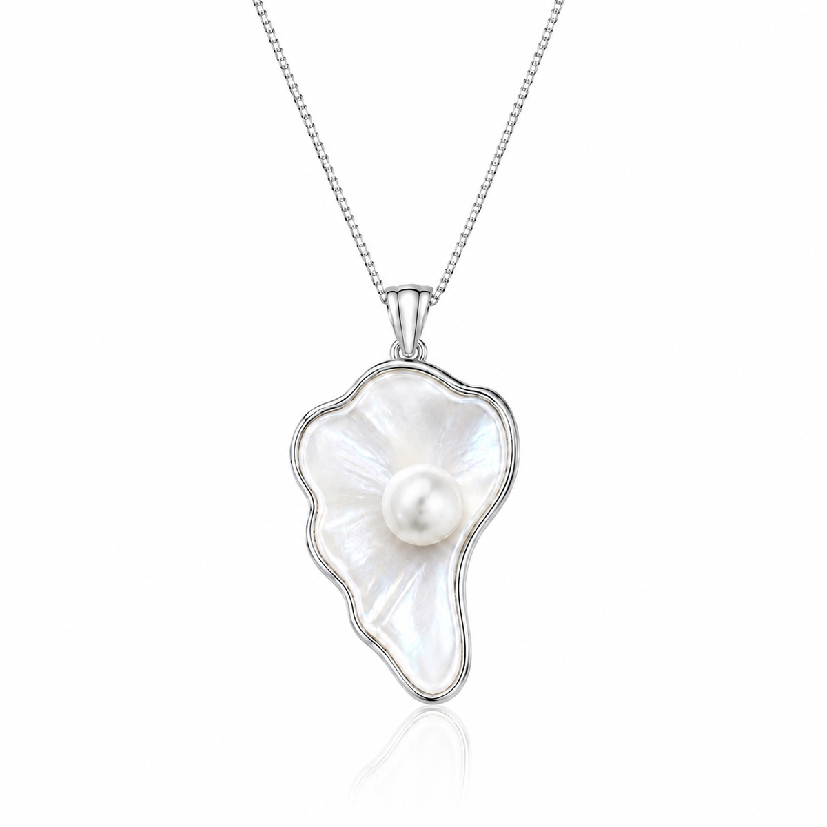 Mother-of-pearl pendant necklace on a white background