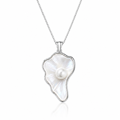 Mother-of-pearl pendant necklace on a white background